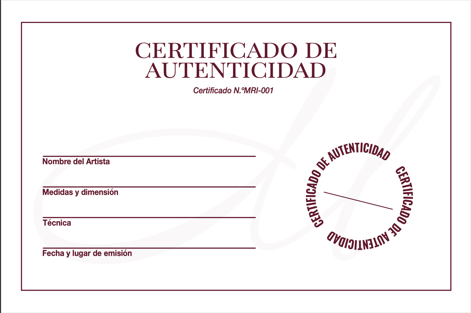 Certificado de Autenticidad Memori